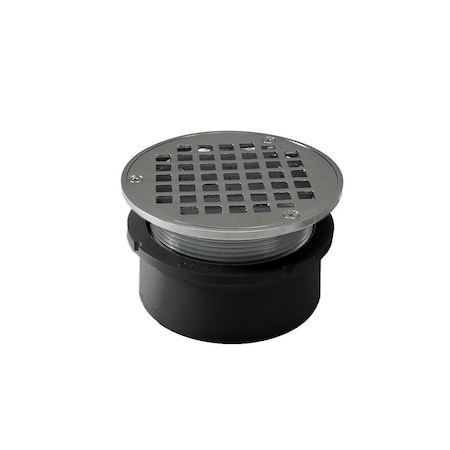 Jones Stephens 4in. PVC Hub Fit Drain Base with 3-1/2in. Metal Spud and 5in. Chrome Plated Strainer D53011